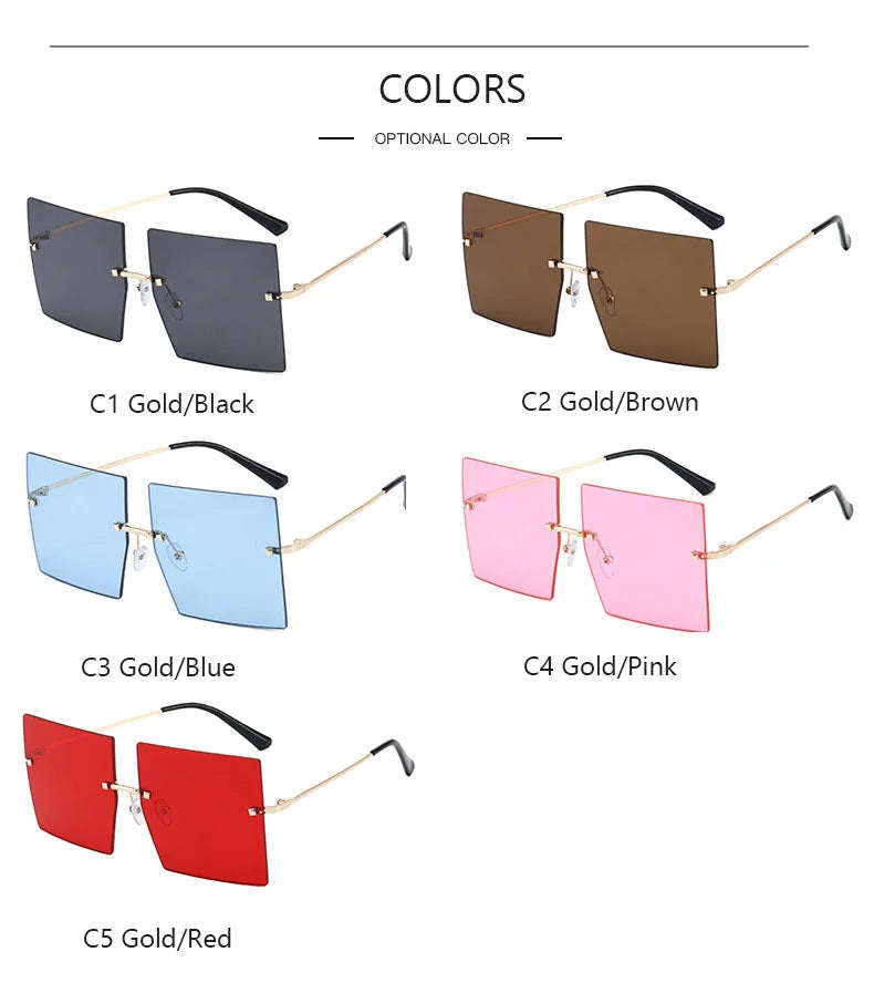 Luxury Oversized Rimless Women's Designer Square Sunglasses