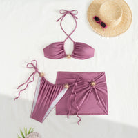 Sexy Golden Sun Accent 3 Pcs Bikini Swimsuit & Cover Up Skirt Set