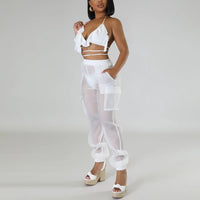 Sexy Casual 3 Piece Sheer Streetwear Bikini and Cargo Pants Set