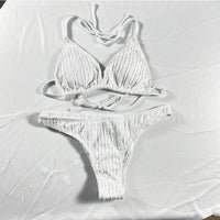 Sexy Jacquard Textured Drawstring Women's Bikini Swimsuit