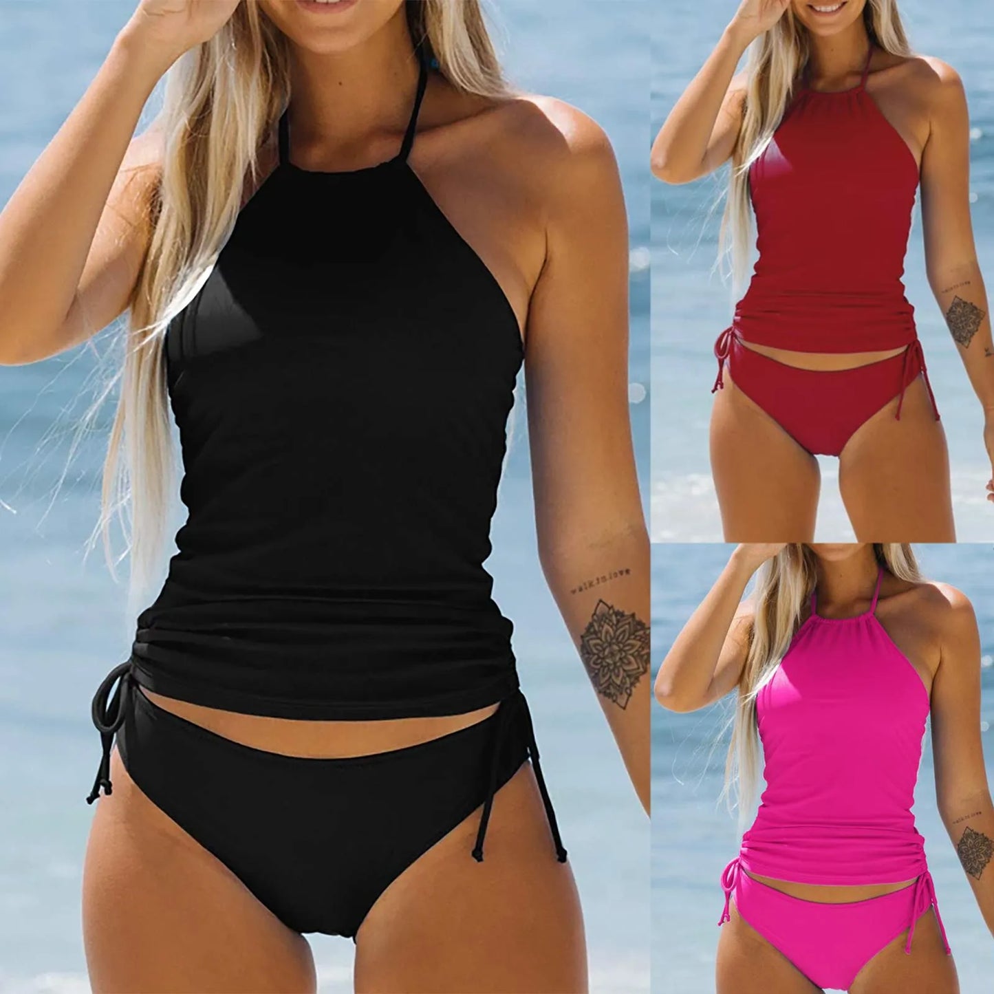 Sexy Full Coverage Backless Halter Top & Bikini Women's Swimsuit
