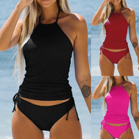 Sexy Full Coverage Backless Halter Top & Bikini Women's Swimsuit