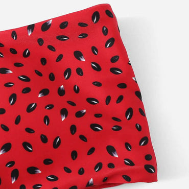 Cute Watermelon Print Strapless Top & High Cut Bikini Women's Swimsuit