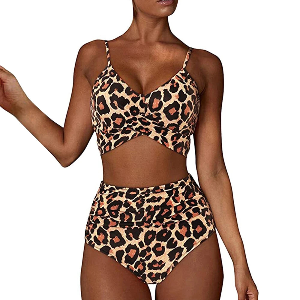 Sexy Criss Cross Top & High Waisted Women's Bikini Swimsuit