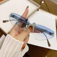 Beautiful Rimless Hollow Triangle Cat Eye F Accent UV400 Unisex Sunglasses