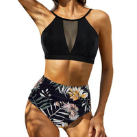 Sexy Mesh Hollow Out Top & High Waist Bikini Women's Swimsuit