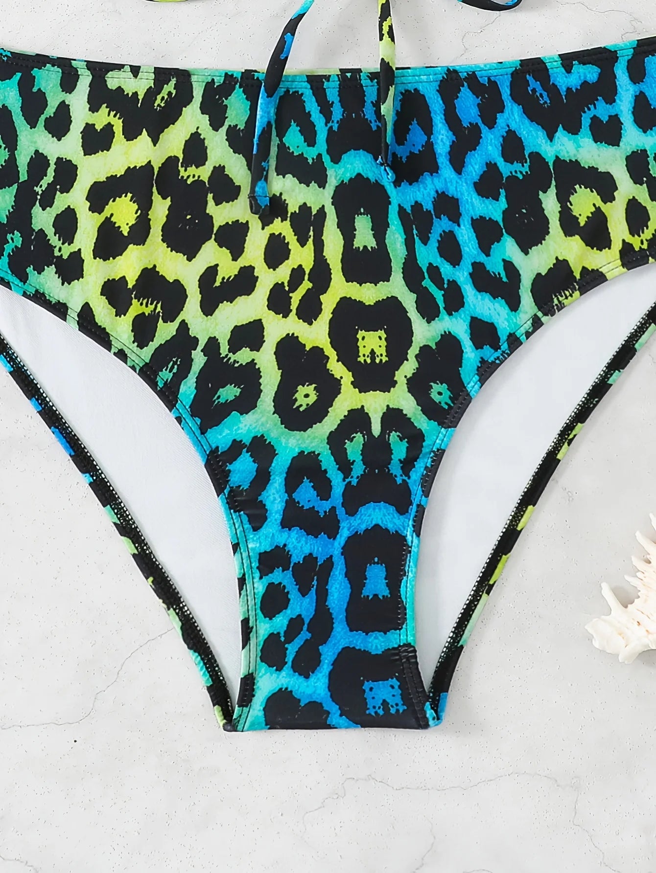 Sexy Gradient Leopard Print Halter Neck Women's Plus Size Bikini Set
