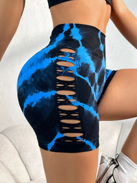 Sexy High Waist Tie Dye Hollow Out Side Women's Yoga Shorts