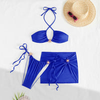 Sexy Golden Sun Accent 3 Pcs Bikini Swimsuit & Cover Up Skirt Set