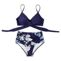Sexy Criss Cross Top & Floral Print High Waisted Women's Bikini Swimsuit
