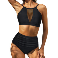 Sexy Mesh Hollow Out Top & High Waist Bikini Women's Swimsuit