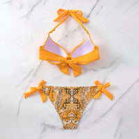 Sexy Push Up Halter Vintage Style Print Bottom Bikini Swimsuit