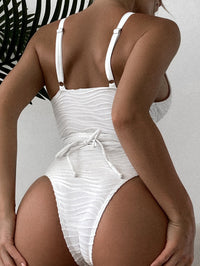 Cassie - Sexy Textured White Hollow-Out Bandage Tummy Control Monokini Swimsuit