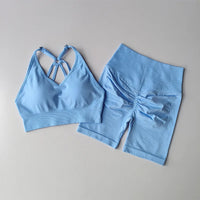 Cute High Waist Women's Top & Shorts 2 Pcs Sports Yoga Set