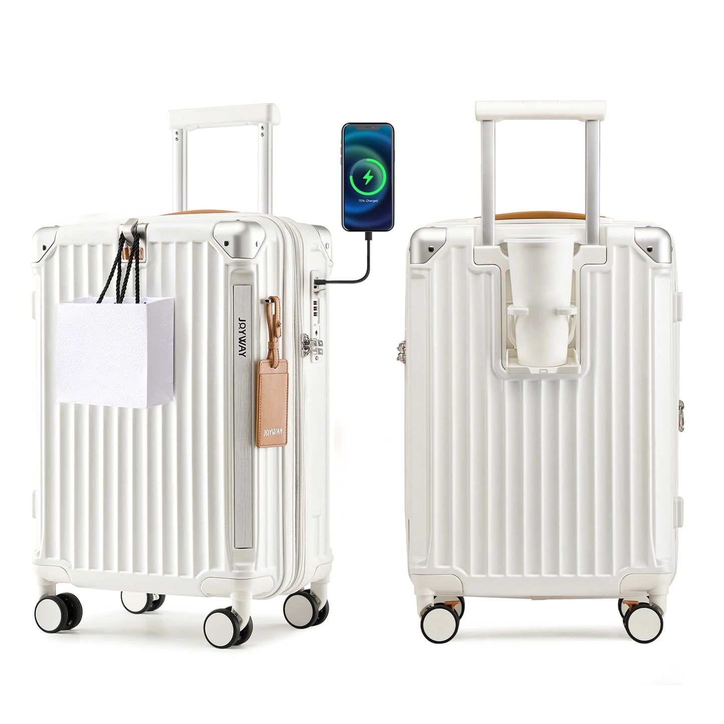 Stylish 20 inch Carry-on Suitcase - Expandable Lightweight Durable, with Cup Holder, TSA Lock, Spinner Wheels