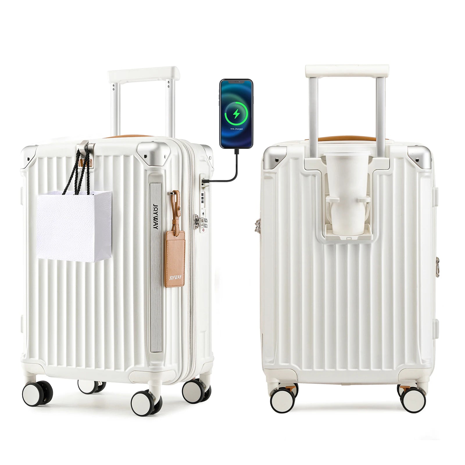 Stylish 20 inch Carry-on Suitcase - Expandable Lightweight Durable, with Cup Holder, TSA Lock, Spinner Wheels