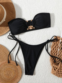 Sexy Strapless Gold Ring Accent Women's String Bikini Swimsuit