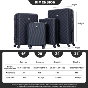 Hardshell 4 Piece Travel Luggage Set with Spinner Wheels and TSA Lock