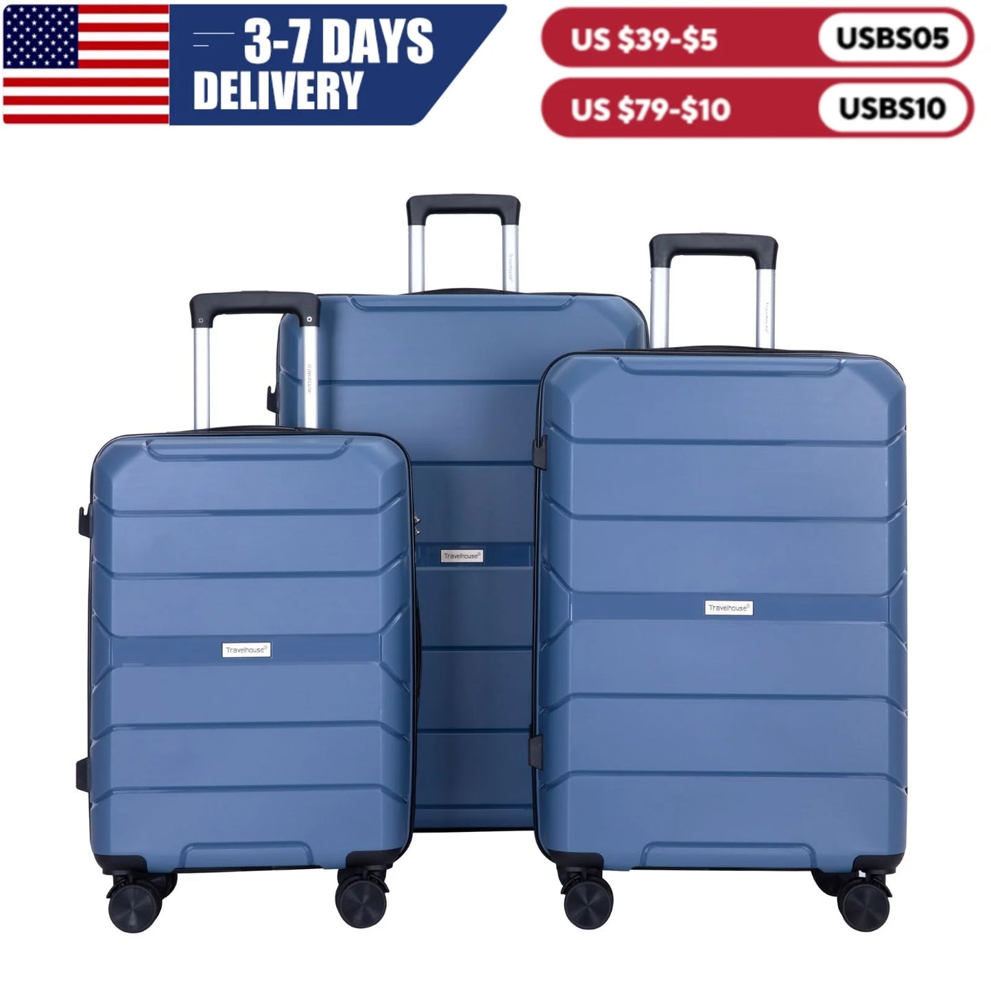 Travelhouse Hardshell Suitcase Sets - Lightweight Suitcase With TSA Lock, 3-Piece Set (20/24/28)
