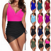 Beautiful Mesh Patchwork Deep V-Neck Push Up Monokini Swimsuit Dress