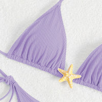 Sexy Halter Solid Color Star Accent Women's String Bikini Swimsuit