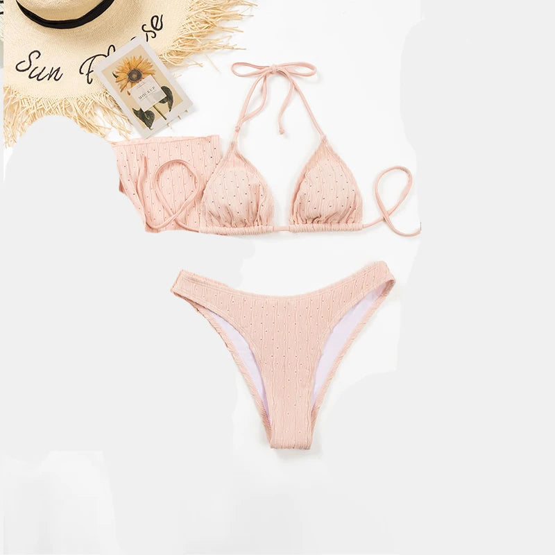 Sexy Jacquard Textured Drawstring Women's Bikini Swimsuit