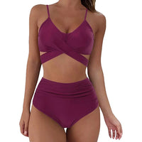 Sexy Criss Cross Top & High Waisted Women's Bikini Swimsuit