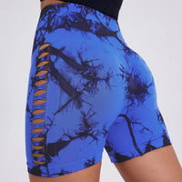 Sexy Tie Dye Hollow Out Side Seamless women's Yoga Shorts