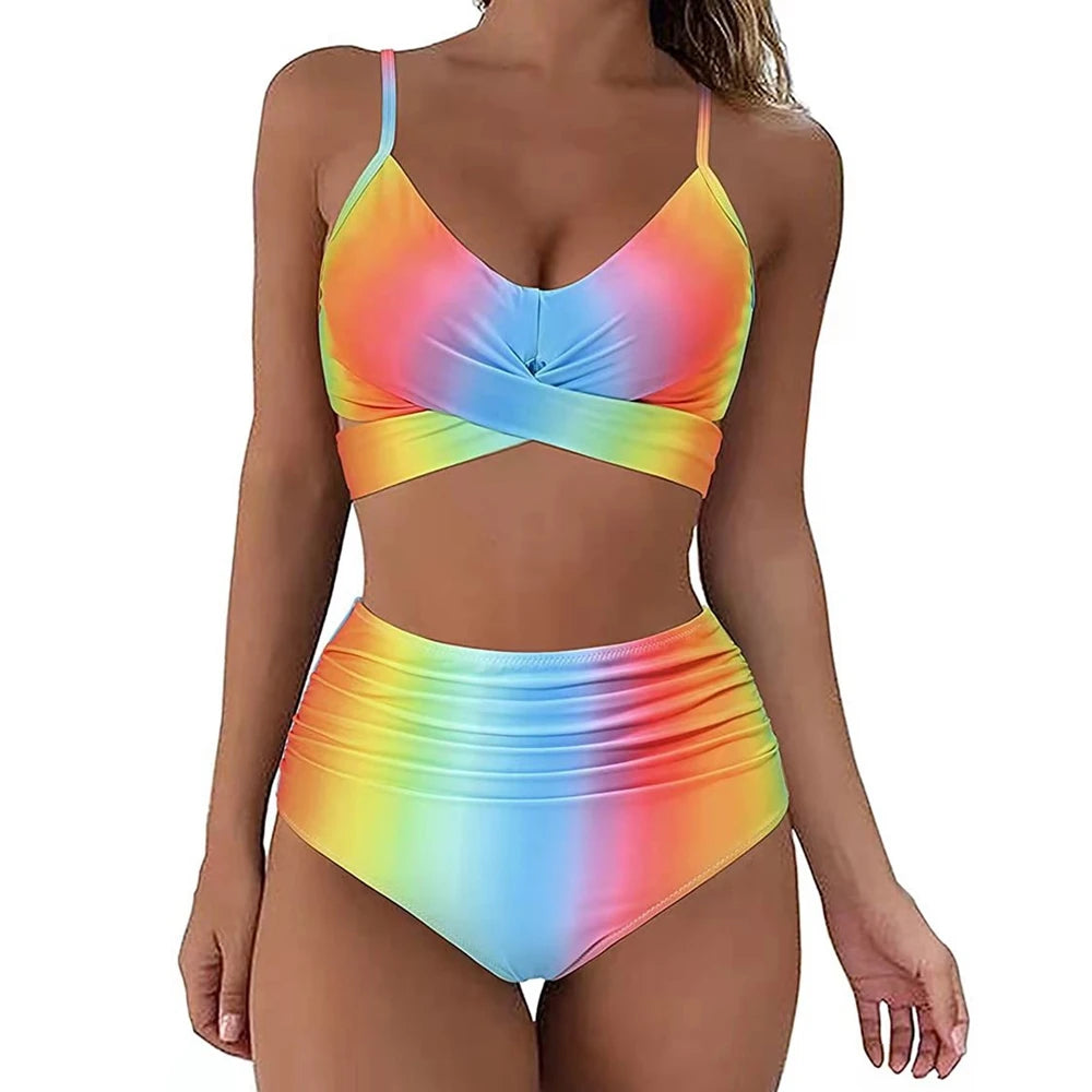 Sexy Criss Cross Top & High Waisted Women's Bikini Swimsuit
