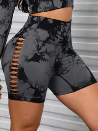 Sexy Tie Dye Hollow Out Side Seamless women's Yoga Shorts