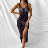 Classic Sexy Solid Belted Side Slit Swim Coverup Dress