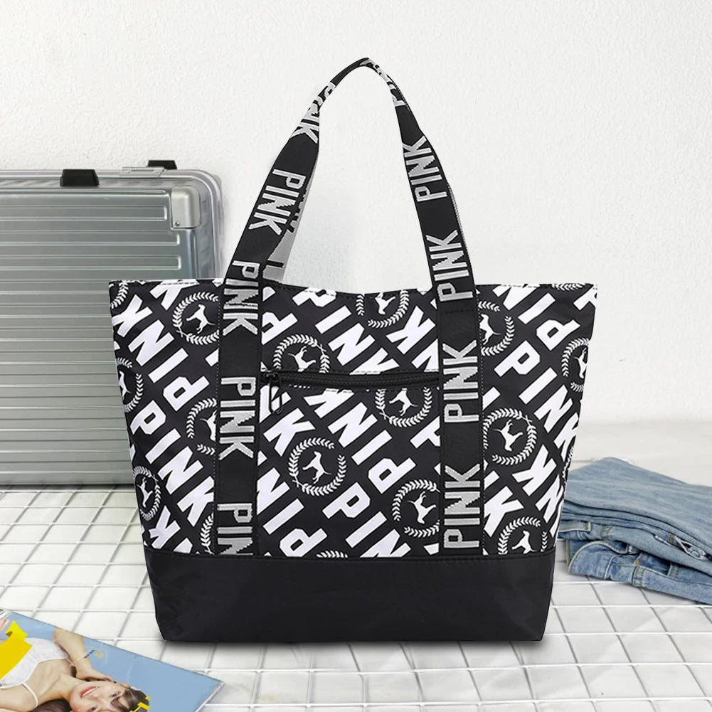 Cute Weekender Bag - Large Capacity Overnight Luggage Bag Zipper Closure Casual Shoulder Tote Bag