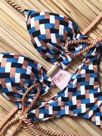 Sexy Print Knotted Rope Side Women's String Bikini Swimsuit
