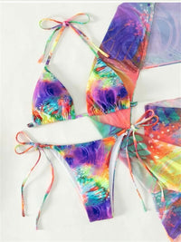 Erica - Sexy Tie-Dye 4 Piece Long Sleeve Cover Up Top, Skirt and Bikini Set