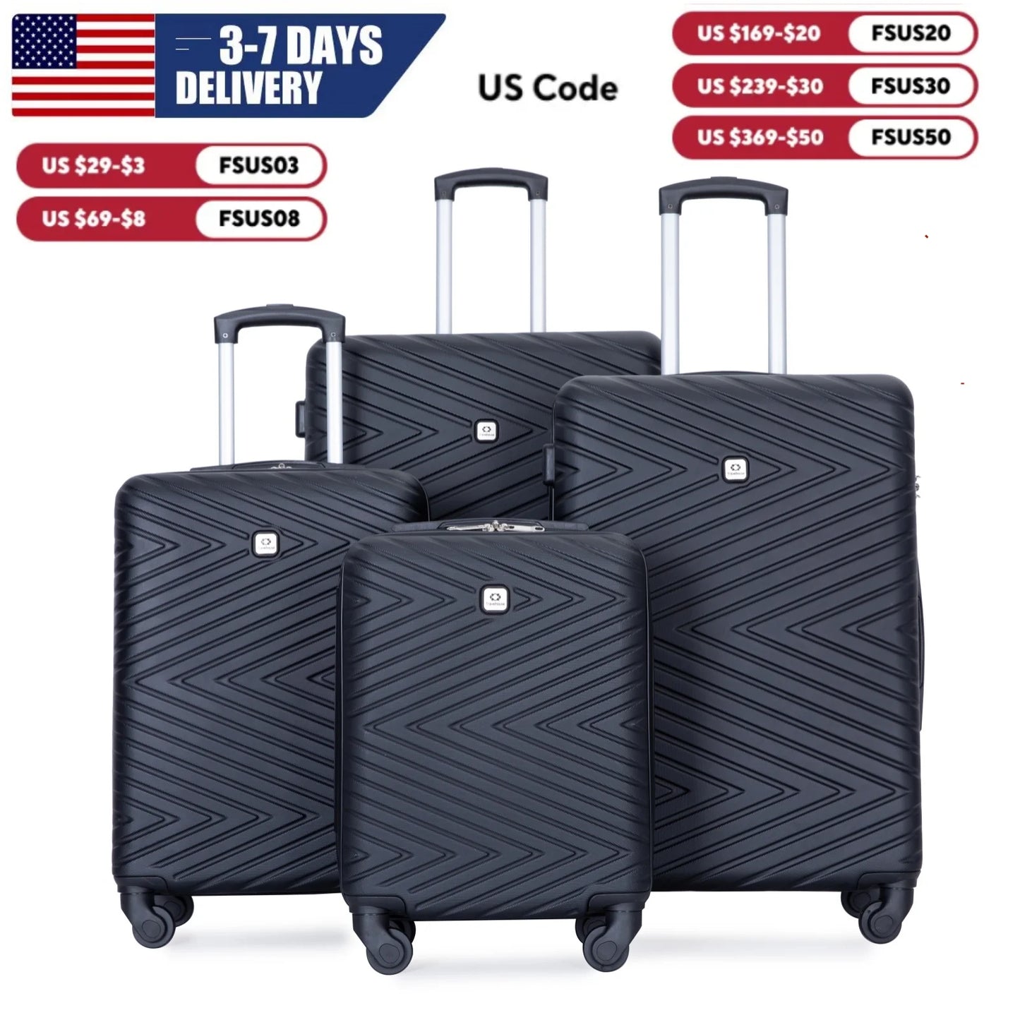 Hardshell 4 Piece Travel Luggage Set with Spinner Wheels and TSA Lock