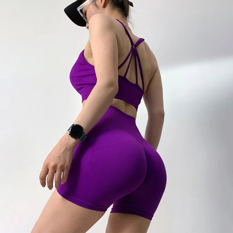 Cute High Waist Women's Top & Shorts 2 Pcs Sports Yoga Set