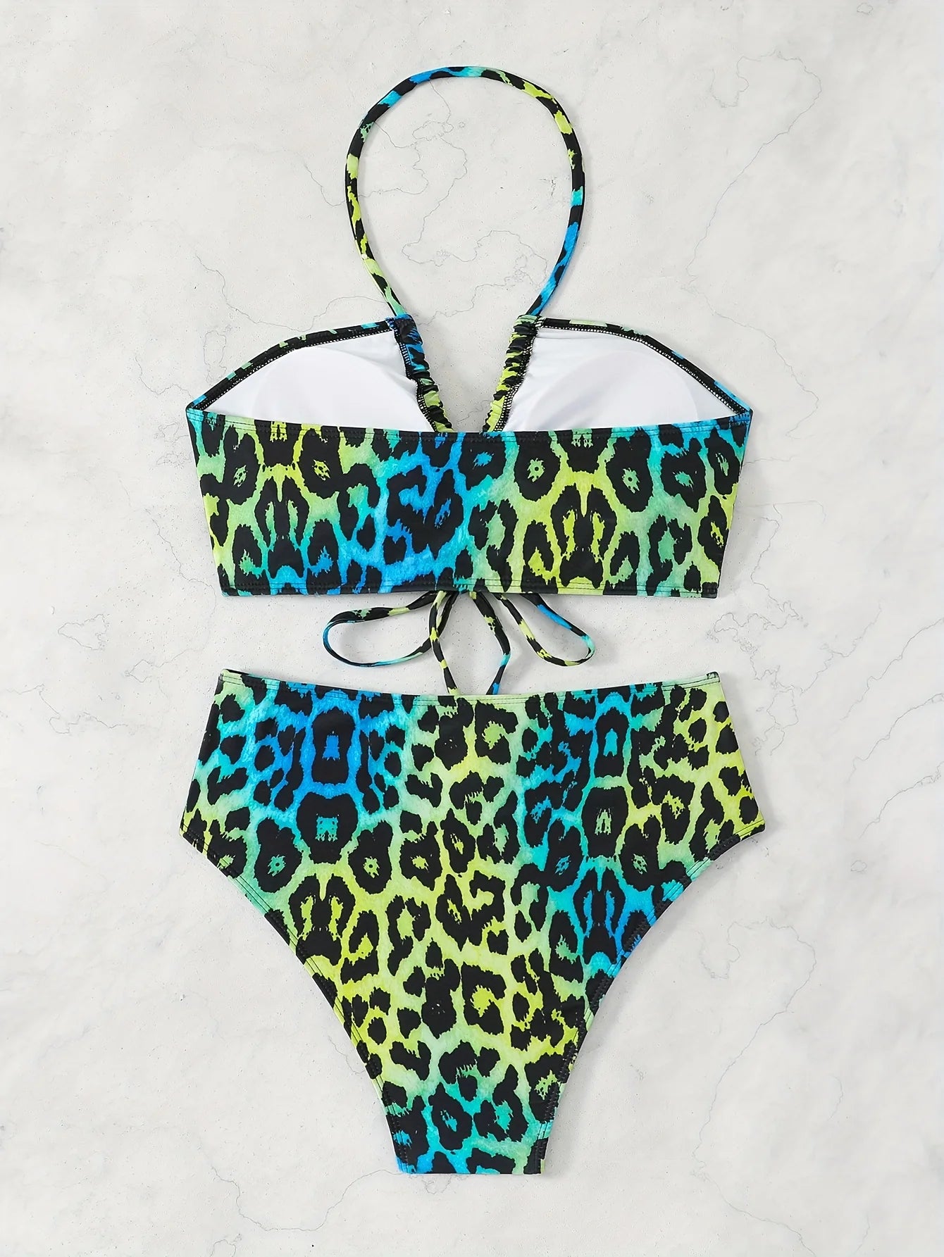 Sexy Gradient Leopard Print Halter Neck Women's Plus Size Bikini Set
