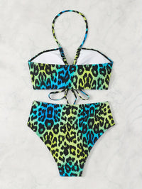 Sexy Gradient Leopard Print Halter Neck Women's Plus Size Bikini Set