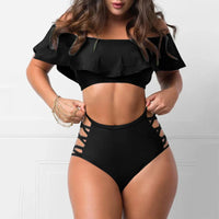 Sexy Off Shoulder Ruffled Bandage Top & High Waisted Bikini Swimsuit