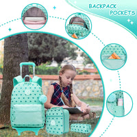 Cute 3PCS Rolling Backpack For Girls - Ribbon Bow Girls Trolley Backpack