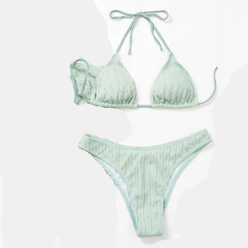 Sexy Jacquard Textured Drawstring Women's Bikini Swimsuit