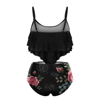 Beautiful Floral Print Ruffle Women's High Waist Tankini Swimsuit