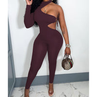 Sexy Cut-Out Lace Up One Shoulder Long Sleeve Jumpsuit
