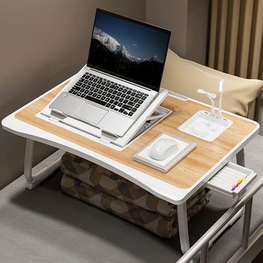 Foldable Laptop Bed Desk - Portable Adjustable Height Foldable Laptop Bed Desk with Wooden Surface