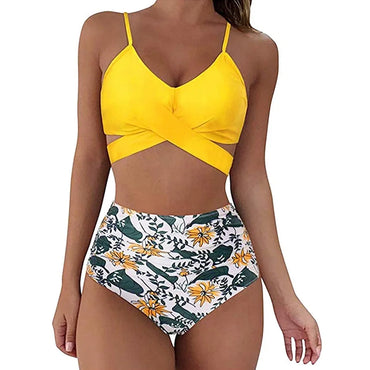 Sexy Criss Cross Top & High Waisted Women's Bikini Swimsuit