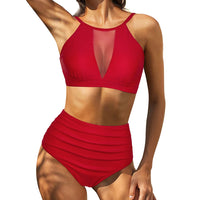 Sexy Mesh Hollow Out Top & High Waist Bikini Women's Swimsuit
