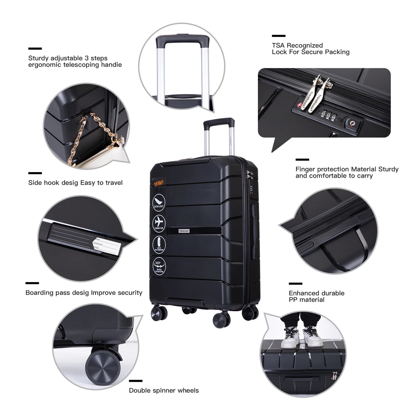 Travelhouse Hardshell Suitcase Sets - Lightweight Suitcase With TSA Lock, 3-Piece Set (20/24/28)