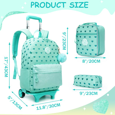 Cute 3PCS Rolling Backpack For Girls - Ribbon Bow Girls Trolley Backpack
