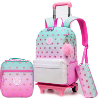 Cute 3PCS Rolling Backpack For Girls - Ribbon Bow Girls Trolley Backpack