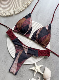 Sexy Print Halter Top & Braided Side Women's Bikini Swimsuit